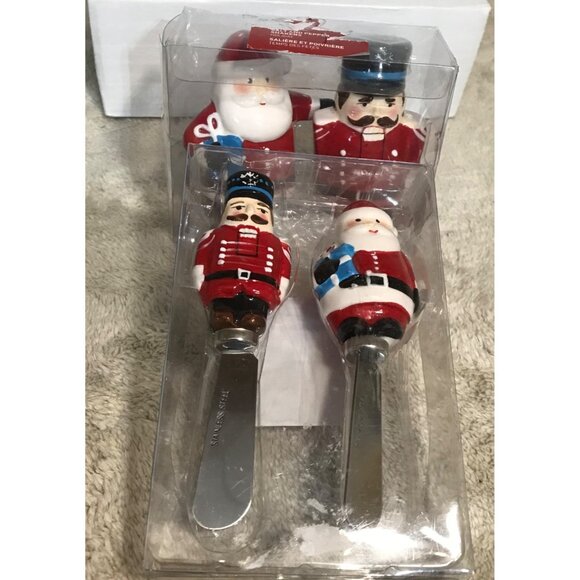 Santa & Nutcracker Salt & Pepper Shakers & Spreaders Gift Set Christmas - Picture 3 of 11